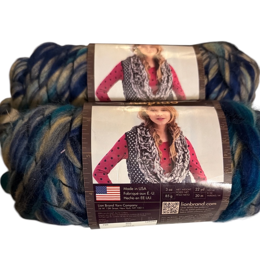 Lion Brand Quickie Rapido Yarn 205 Icy Glacial Super Bulky 2 Skeins Lot 795